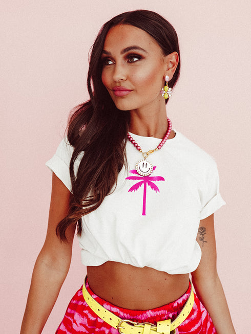 T-shirt Palmtree Neon Pink Velvet